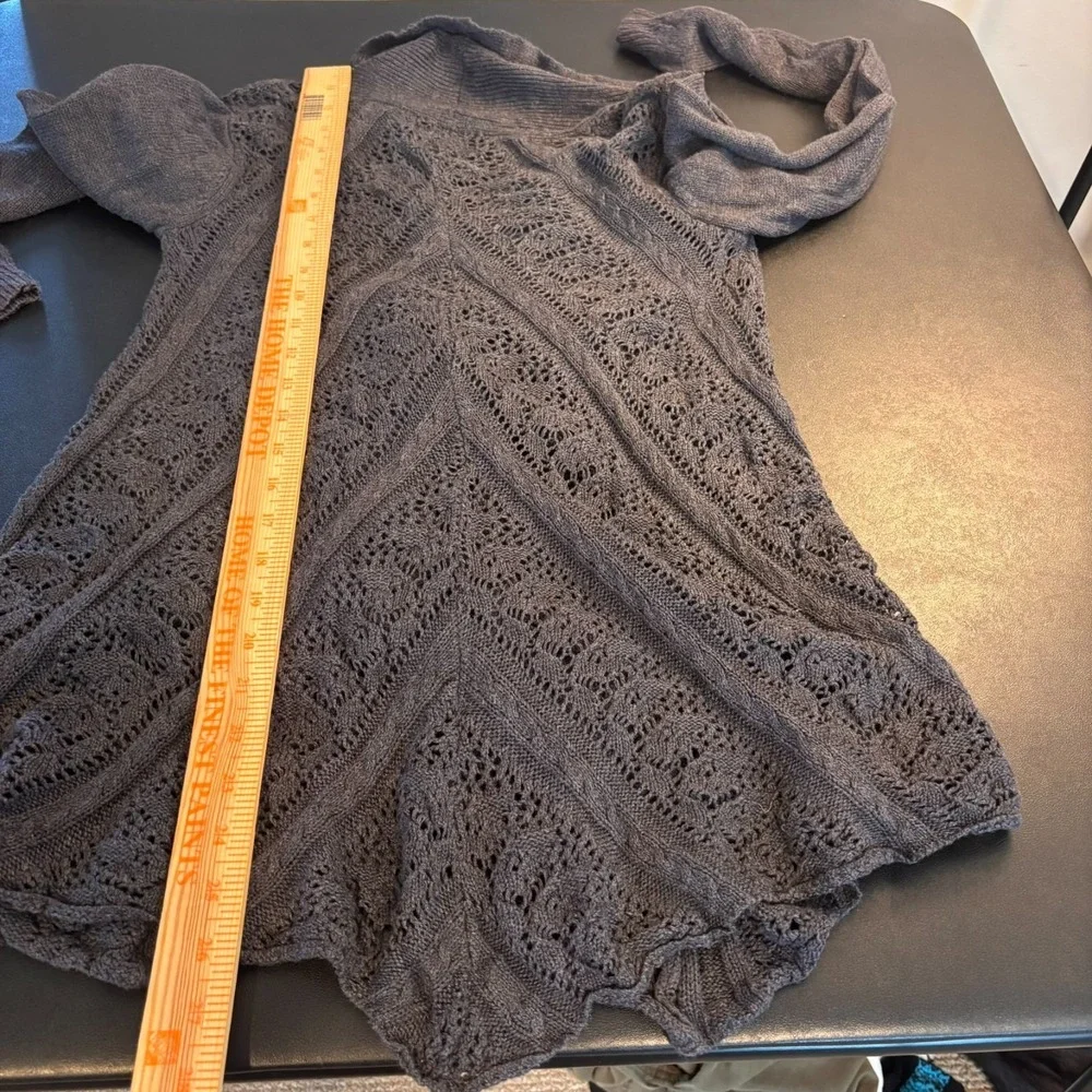 Cynthia‎ Rowley Womens Grey Cotton Open Knit Crochet open Cardigan sz Small Boho